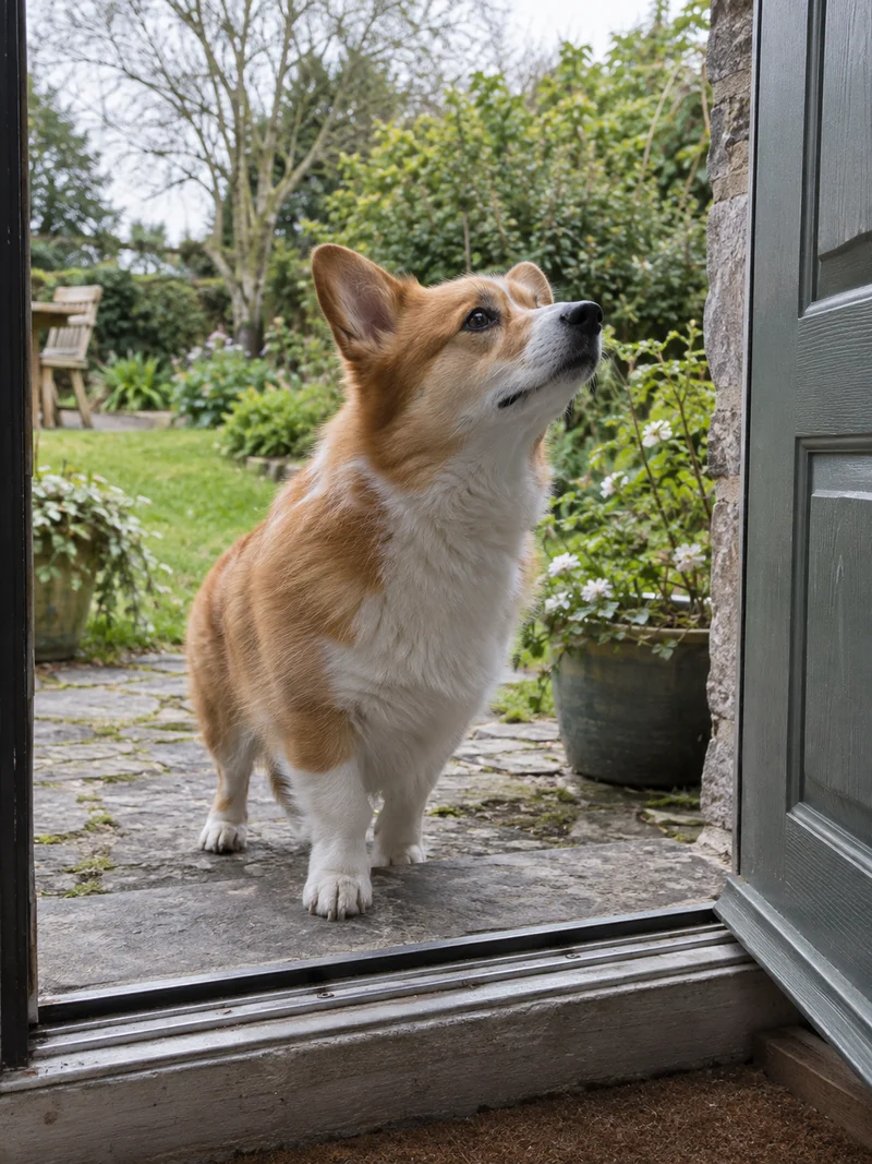At the garden door